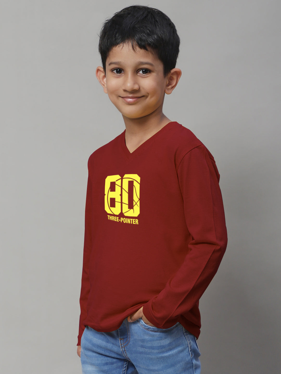 Boys Three Pointer Full Sleeves Printed T-Shirt - Friskers