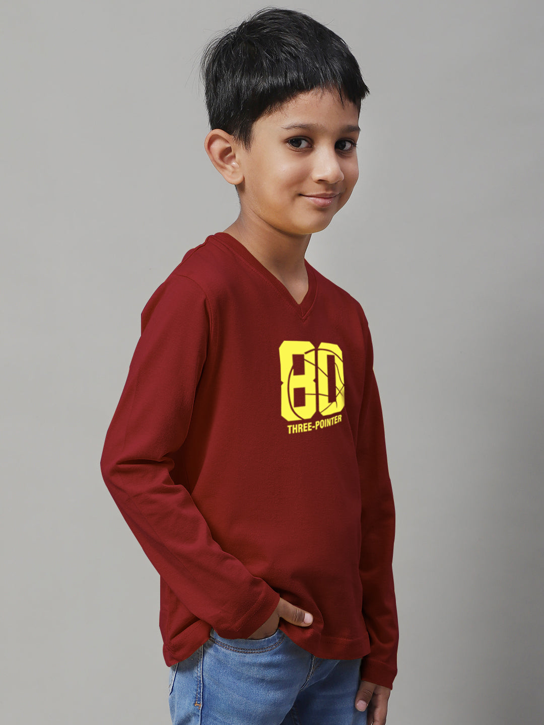 Boys Three Pointer Full Sleeves Printed T-Shirt - Friskers