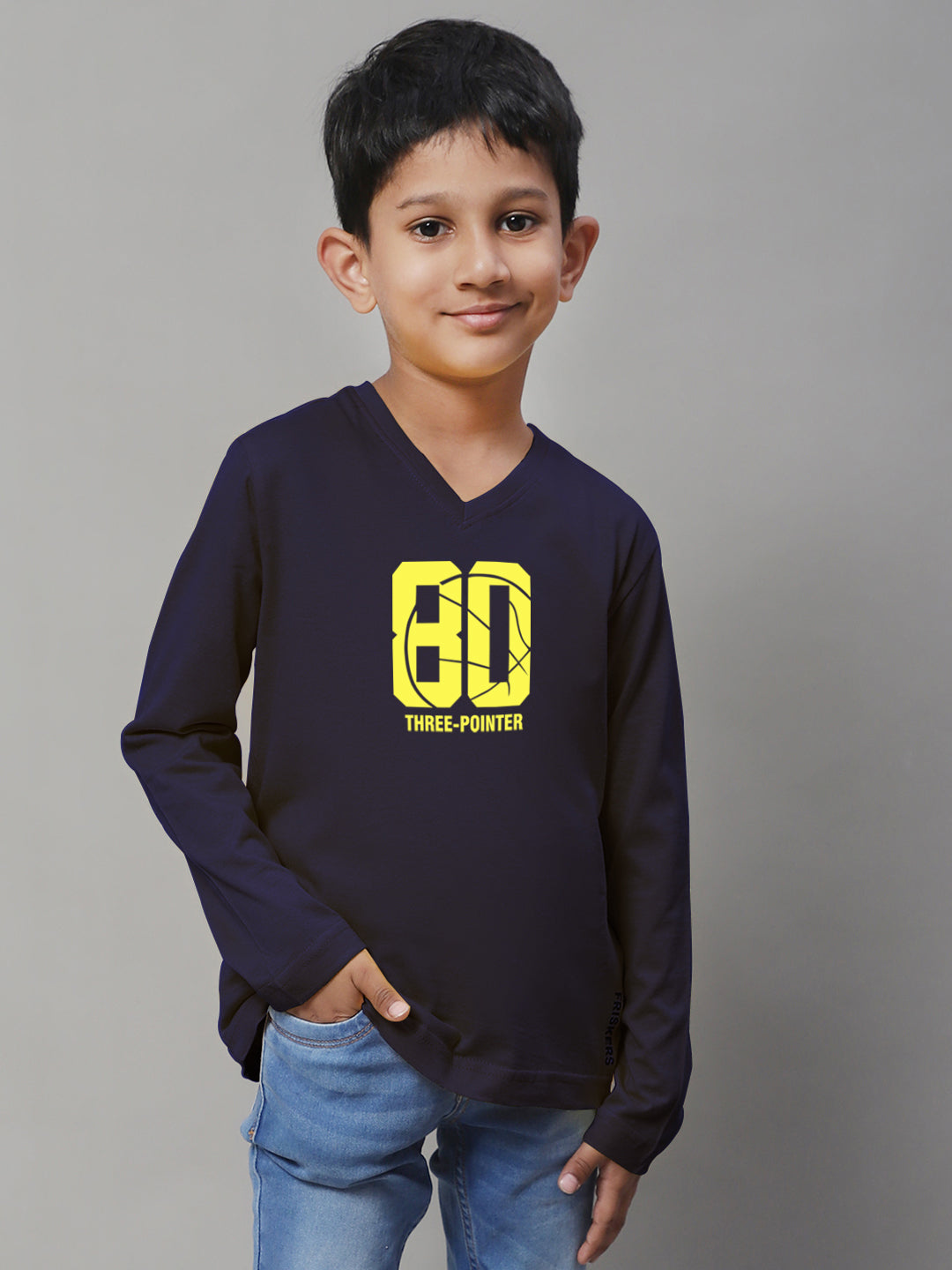 Boys Three Pointer Full Sleeves Printed T-Shirt - Friskers