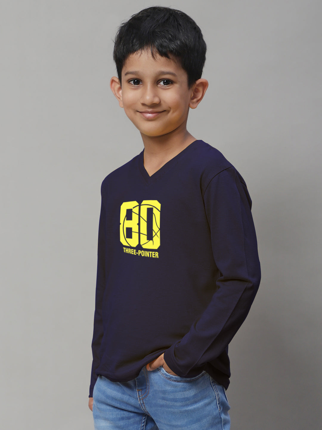 Boys Three Pointer Full Sleeves Printed T-Shirt - Friskers