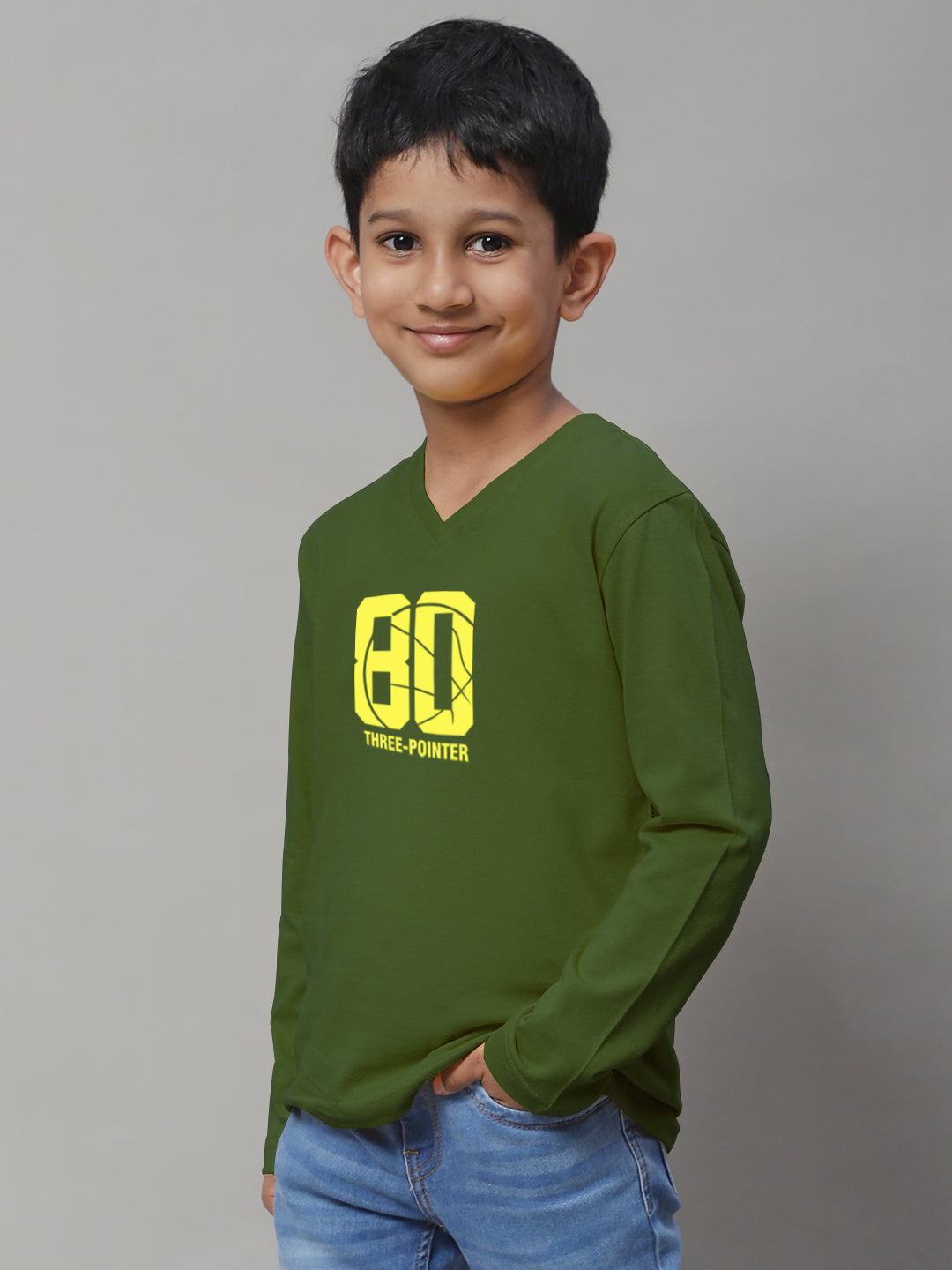 Boys Three Pointer Full Sleeves Printed T-Shirt - Friskers