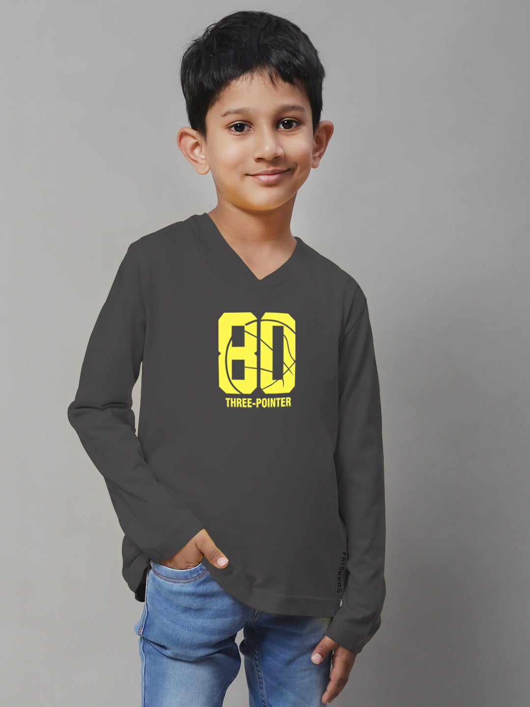 Boys Three Pointer Full Sleeves Printed T-Shirt - Friskers