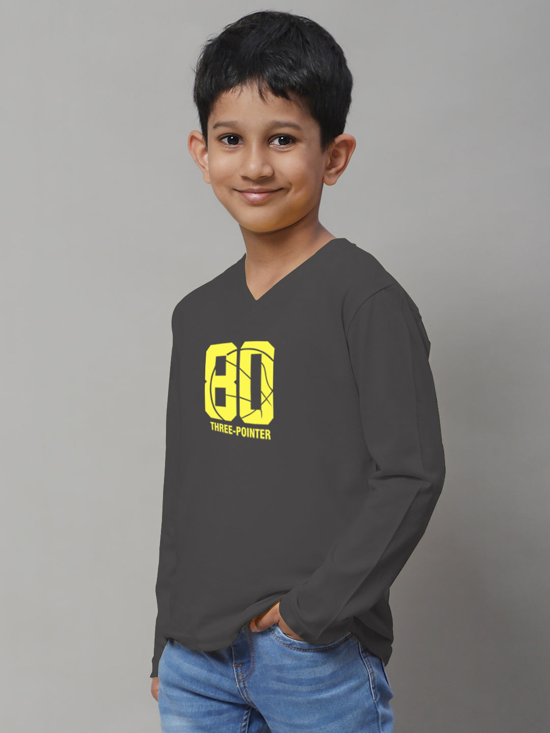 Boys Three Pointer Full Sleeves Printed T-Shirt - Friskers