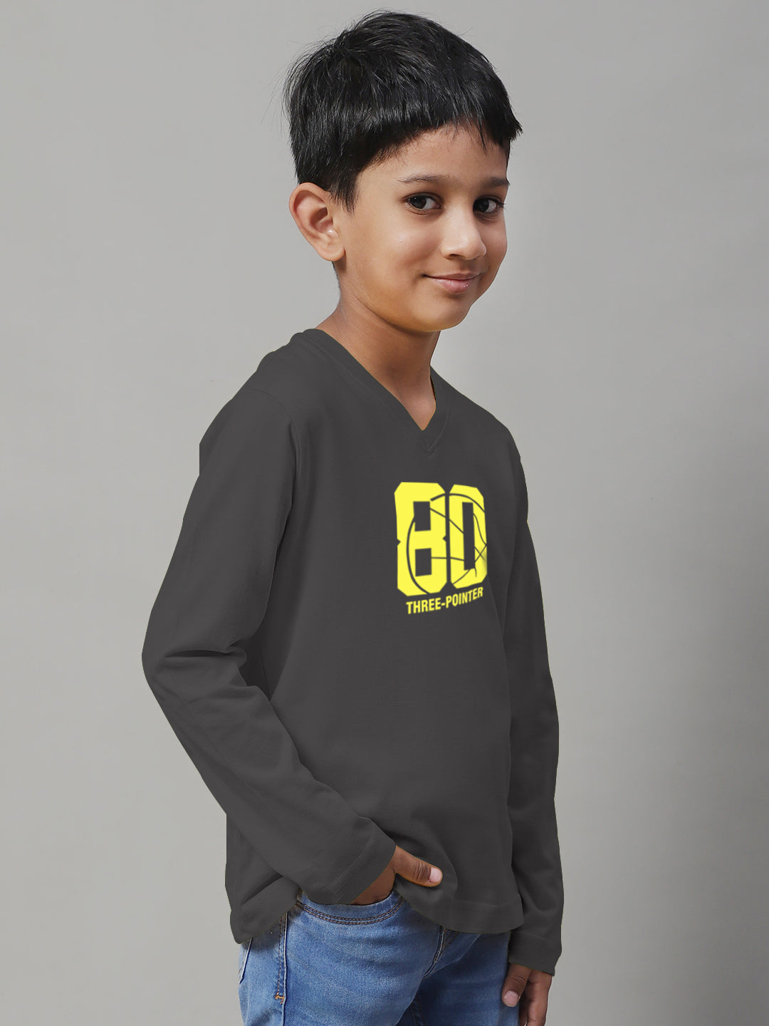 Boys Three Pointer Full Sleeves Printed T-Shirt - Friskers