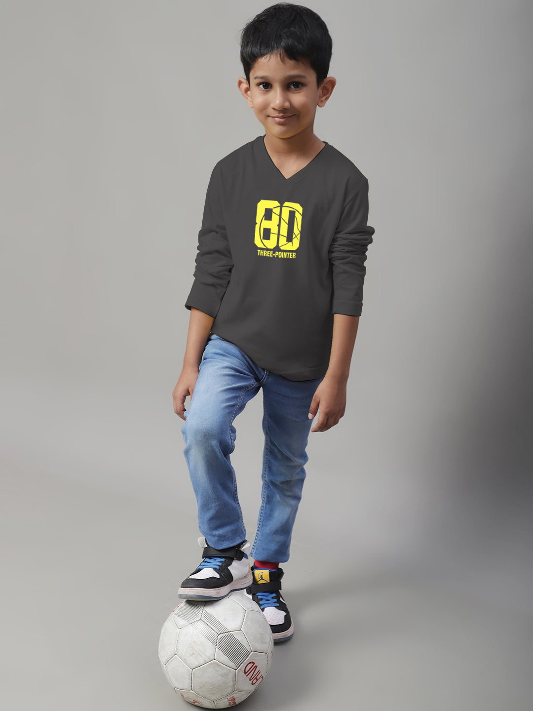 Boys Three Pointer Full Sleeves Printed T-Shirt - Friskers