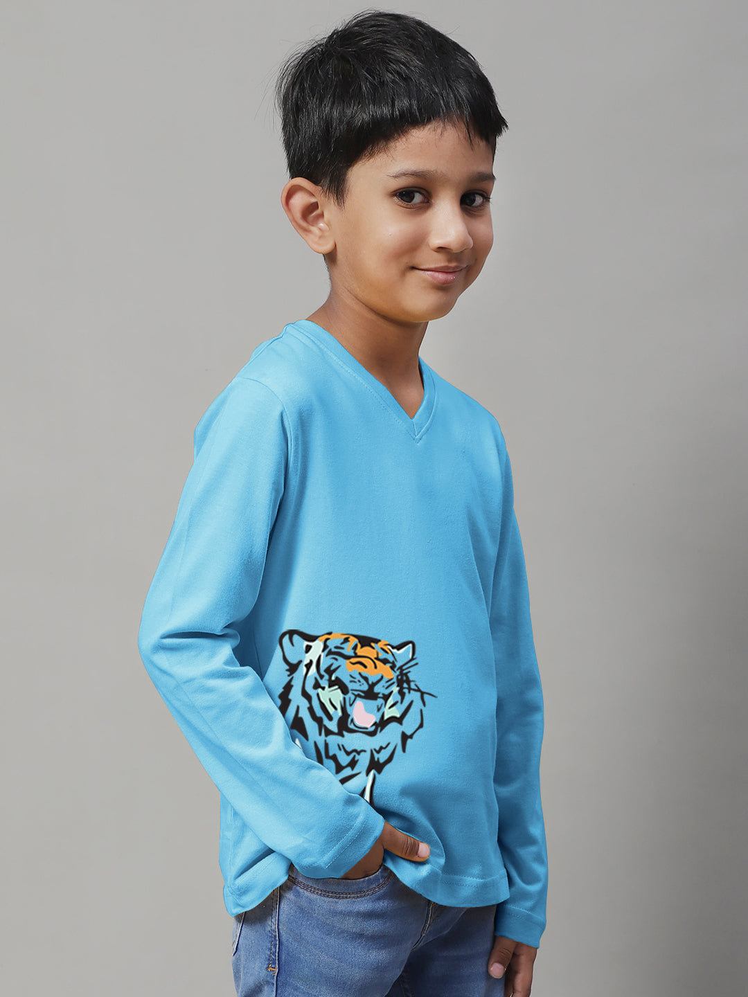 Boys Tiger Full Sleeves Printed T-Shirt - Friskers