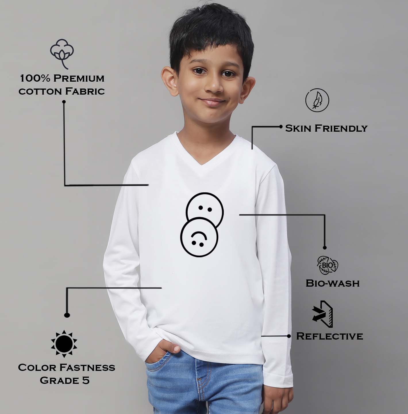 Boys Smiley Full Sleeves Printed T-Shirt - Friskers