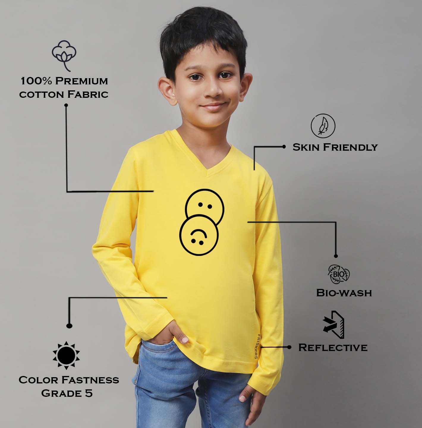 Boys Smiley Full Sleeves Printed T-Shirt - Friskers