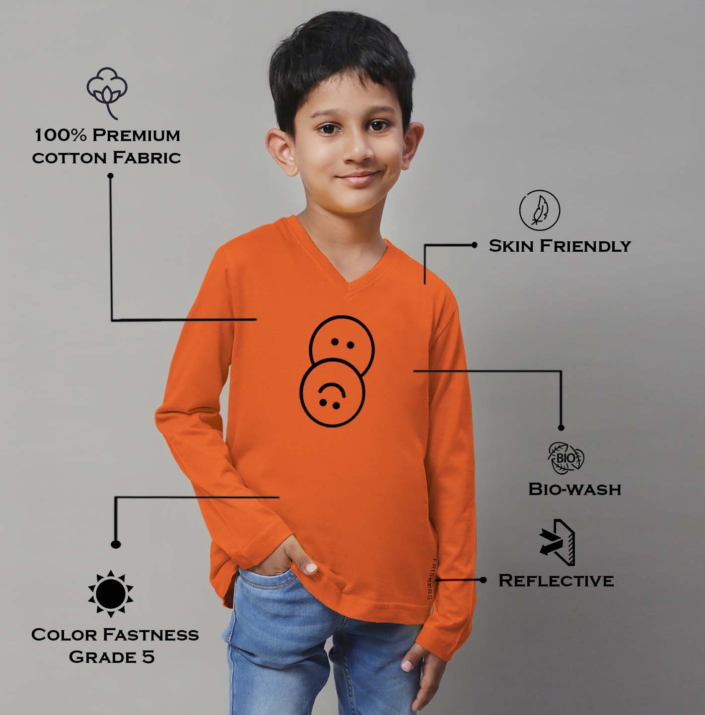 Boys Smiley Full Sleeves Printed T-Shirt - Friskers