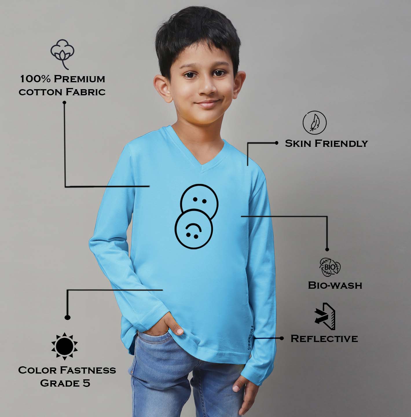 Boys Smiley Full Sleeves Printed T-Shirt - Friskers