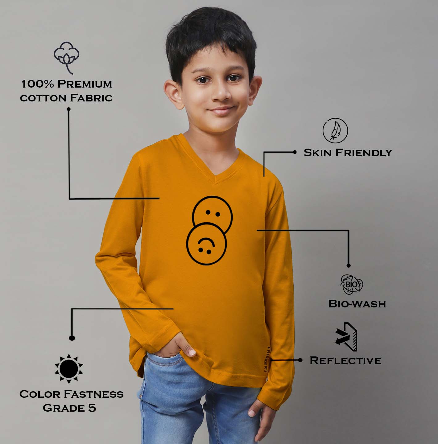 Boys Smiley Full Sleeves Printed T-Shirt - Friskers