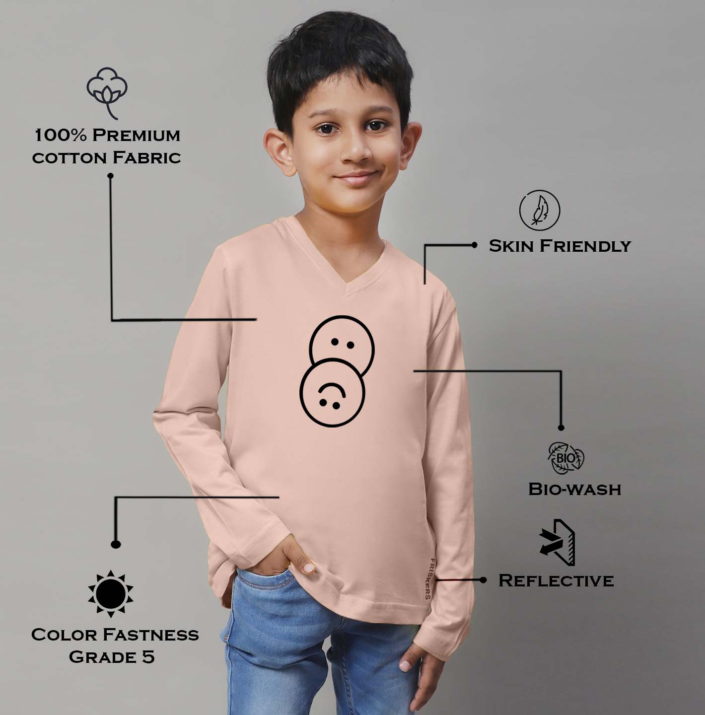Boys Smiley Full Sleeves Printed T-Shirt - Friskers