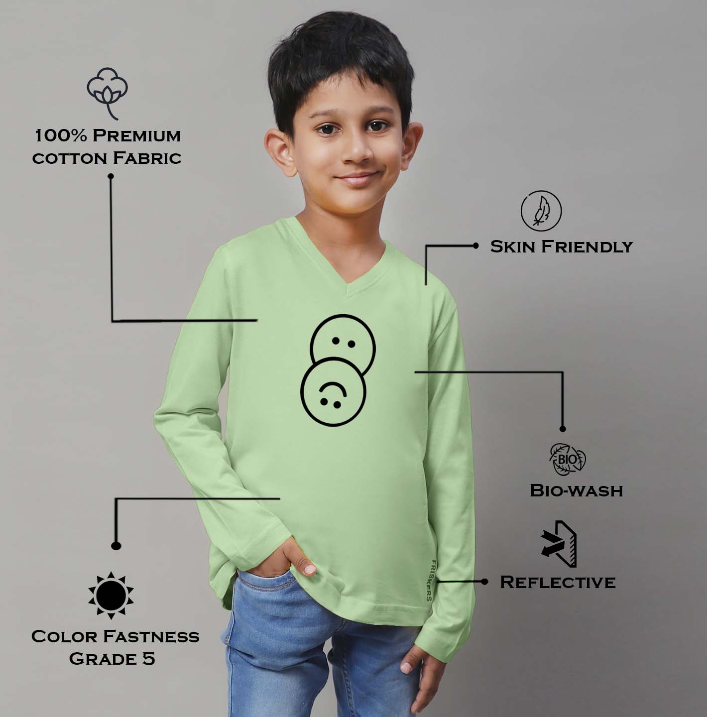 Boys Smiley Full Sleeves Printed T-Shirt - Friskers