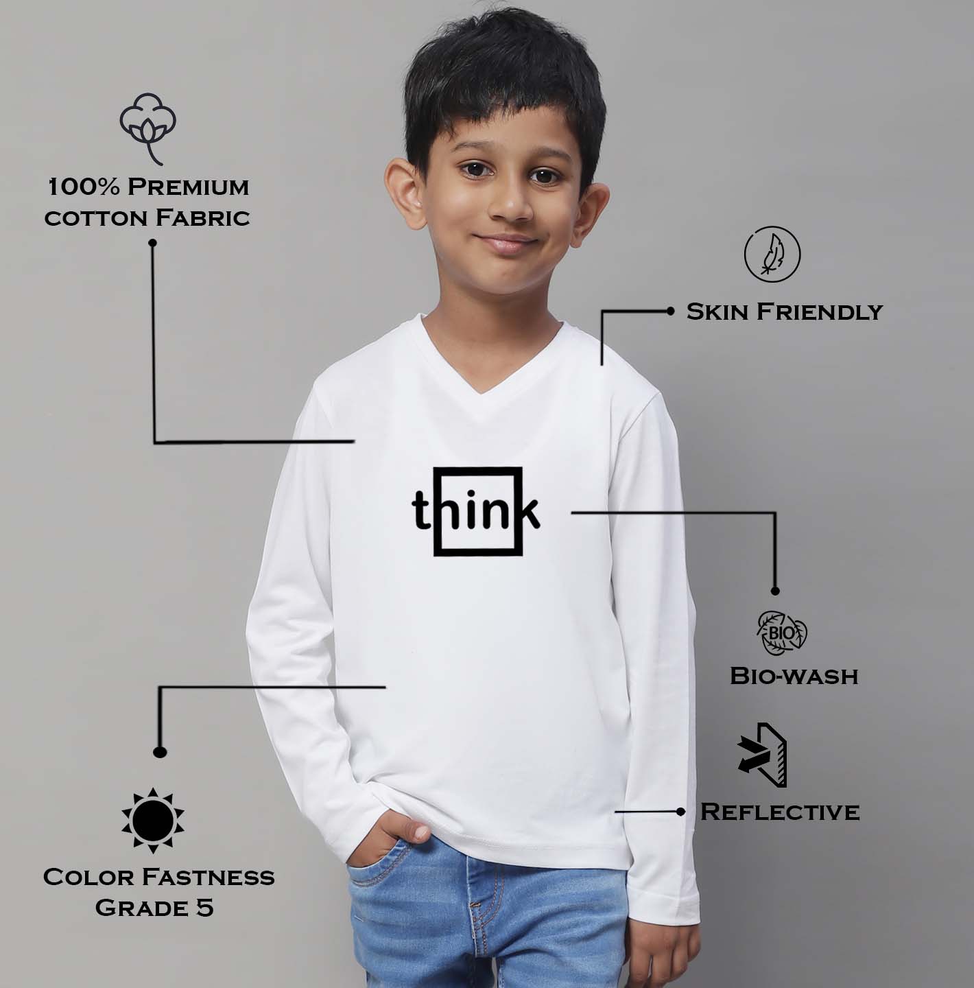 Boys Think Full Sleeves Printed T-Shirt - Friskers
