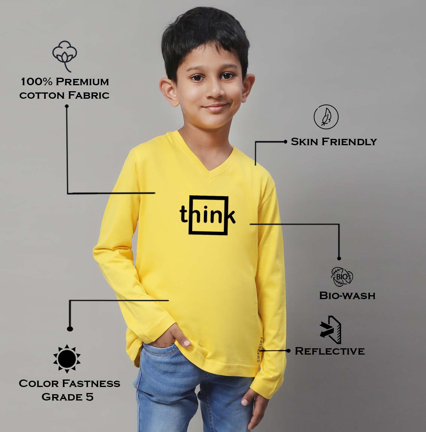 Boys Think Full Sleeves Printed T-Shirt - Friskers