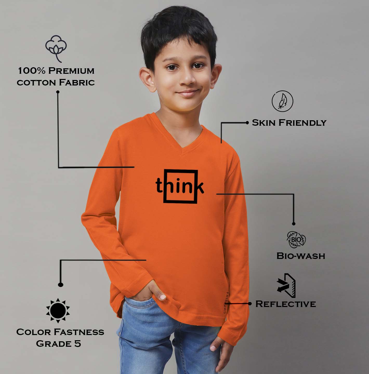 Boys Think Full Sleeves Printed T-Shirt - Friskers