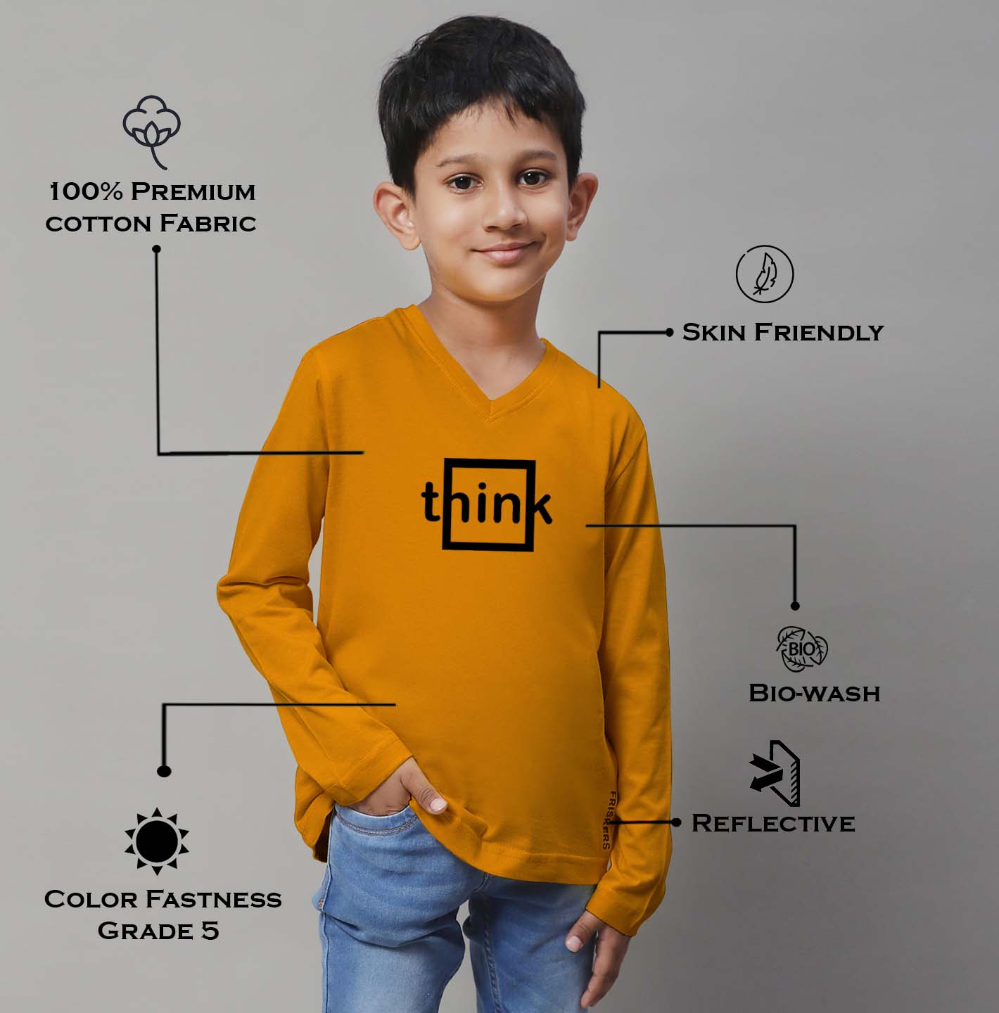 Boys Think Full Sleeves Printed T-Shirt - Friskers