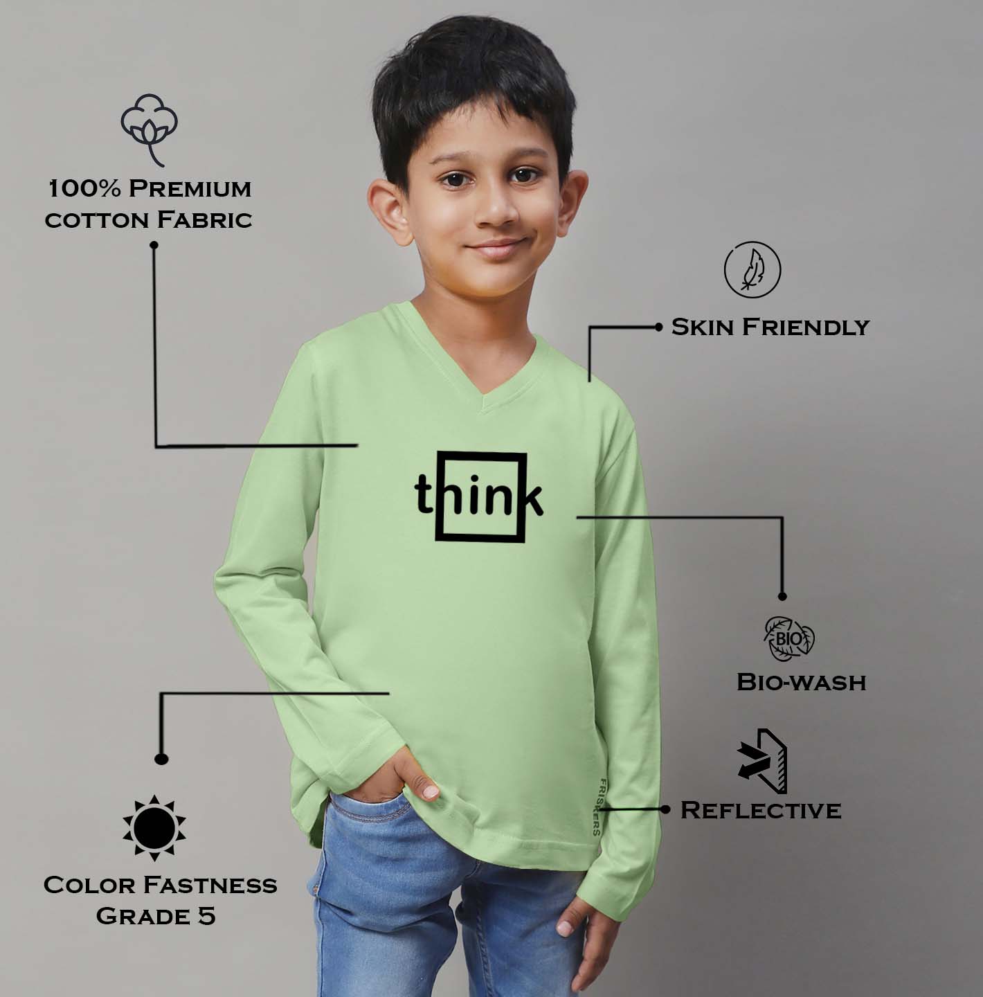 Boys Think Full Sleeves Printed T-Shirt - Friskers