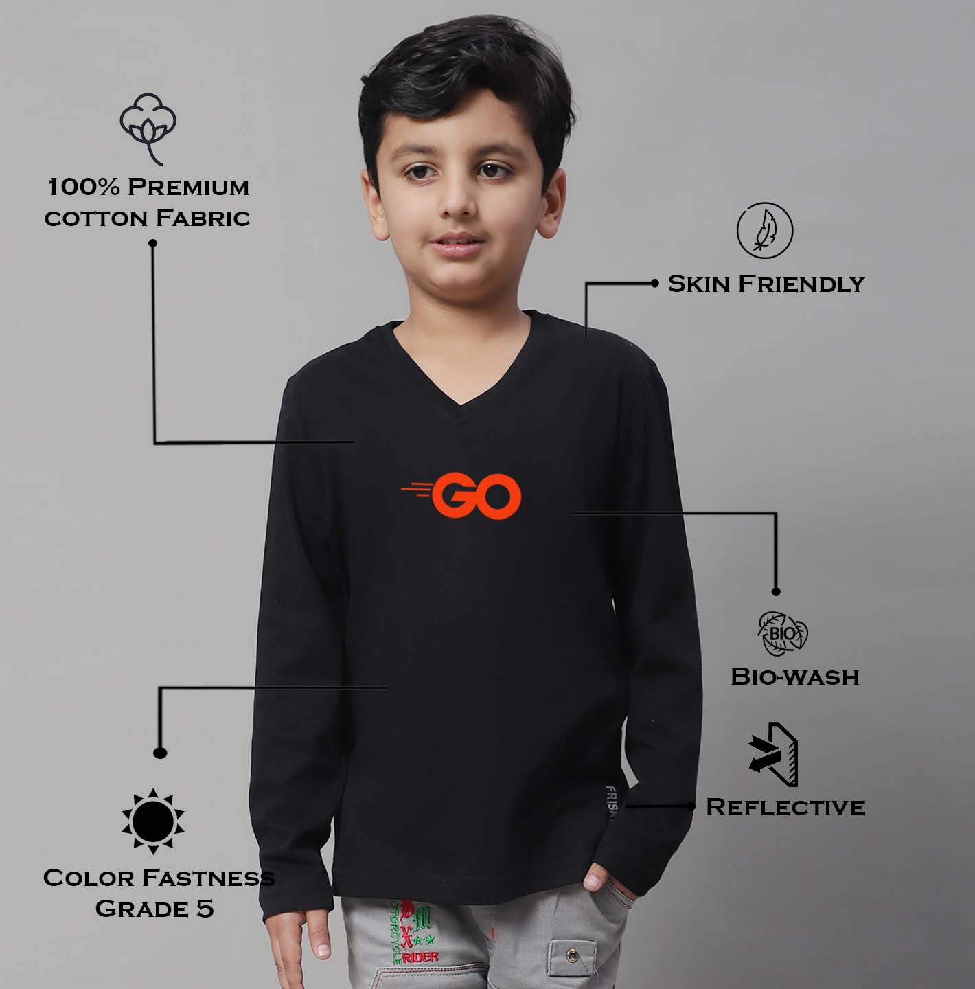 Boys Go Full Sleeves Printed T-Shirt - Friskers