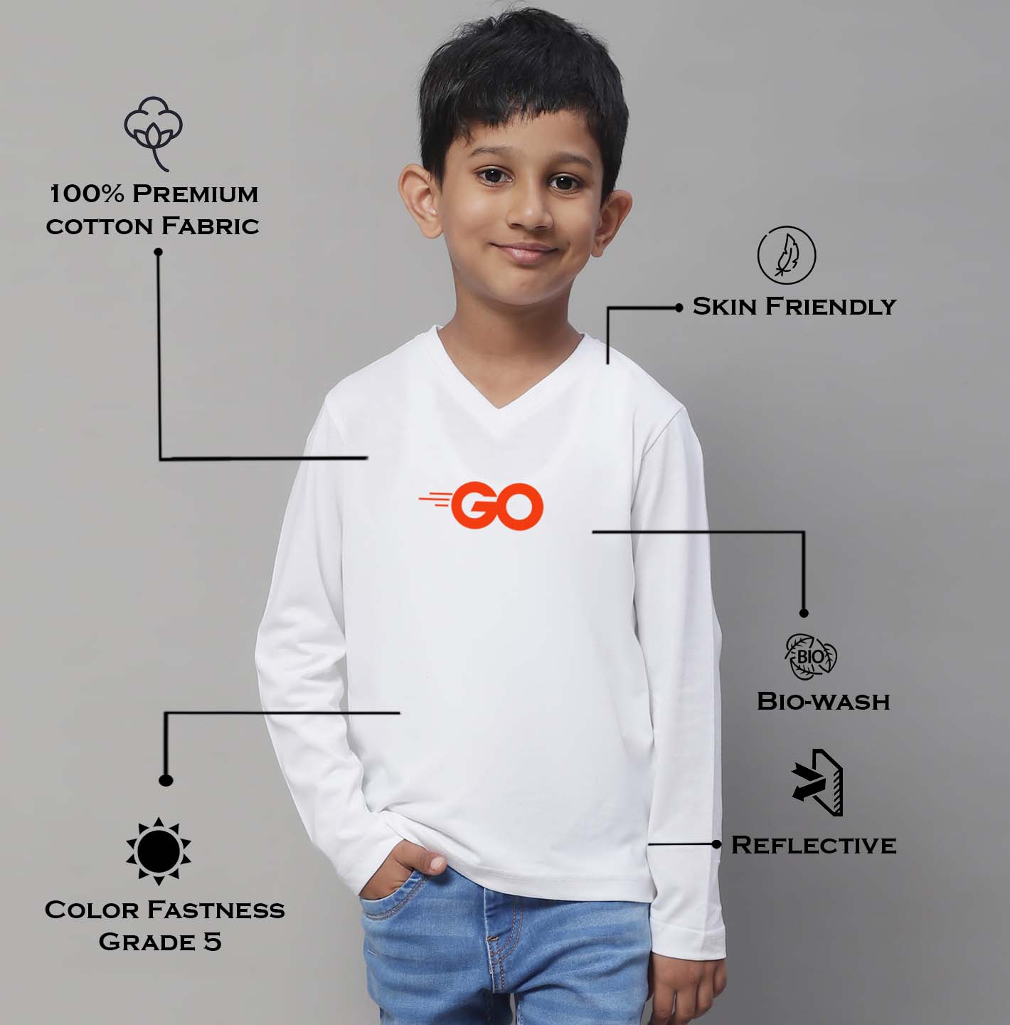 Boys Go Full Sleeves Printed T-Shirt - Friskers