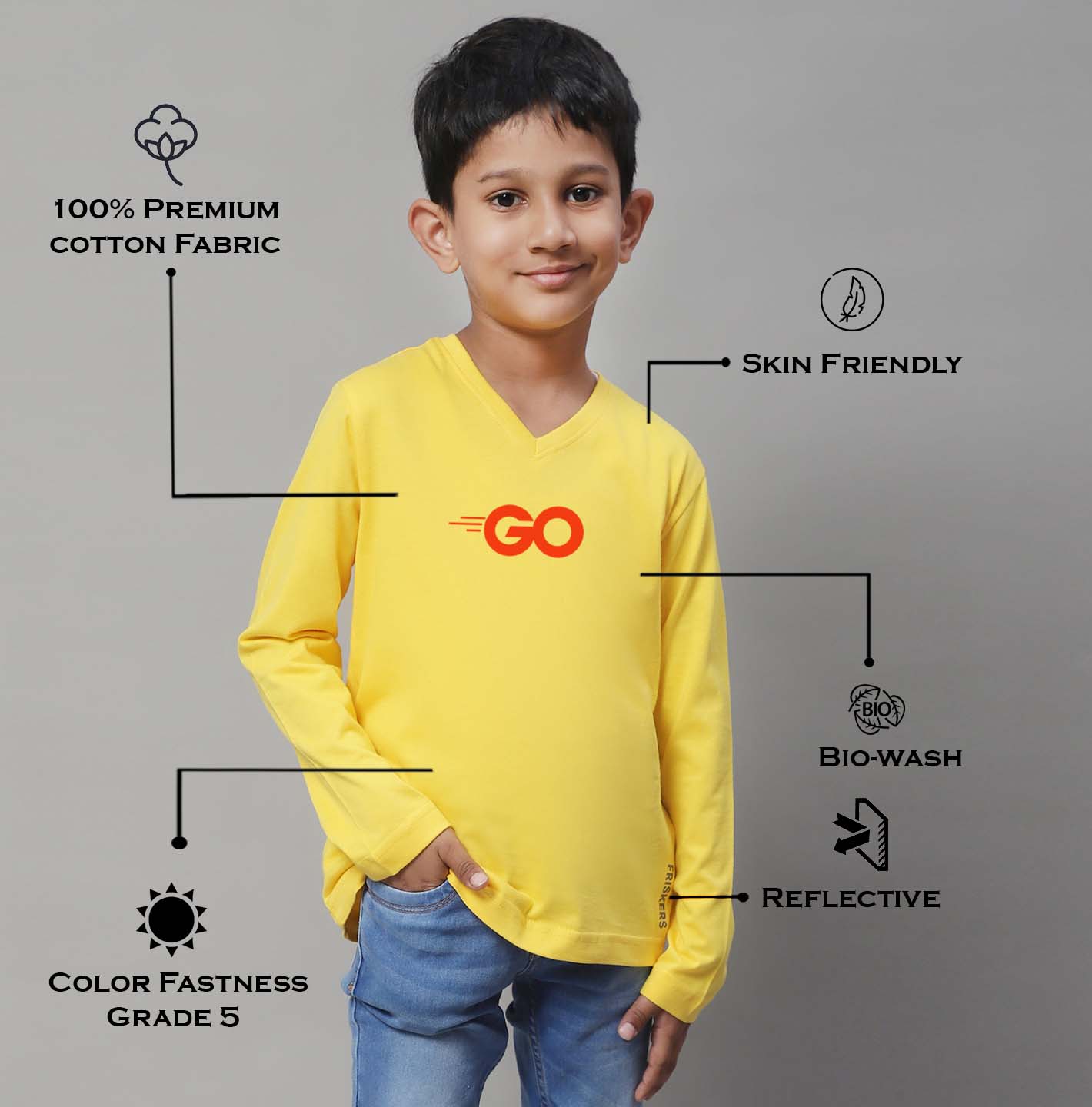 Boys Go Full Sleeves Printed T-Shirt - Friskers