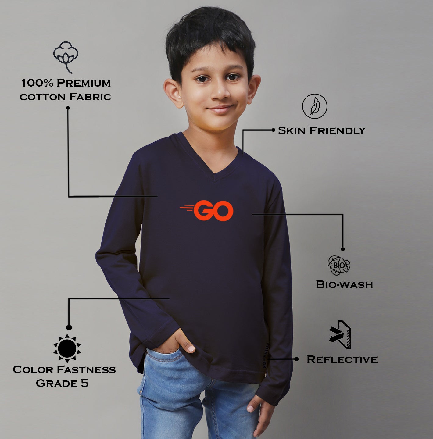 Boys Go Full Sleeves Printed T-Shirt - Friskers