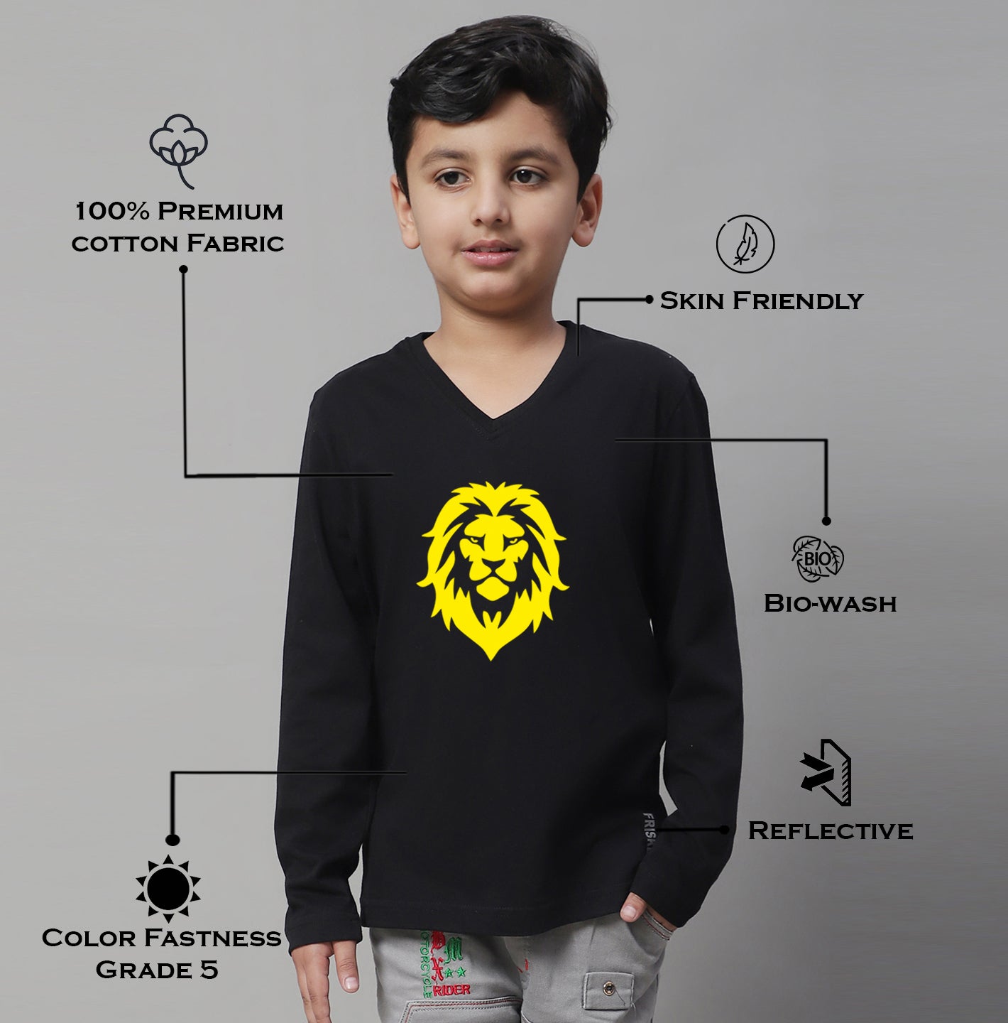 Boys Lion Full Sleeves Printed T-Shirt - Friskers