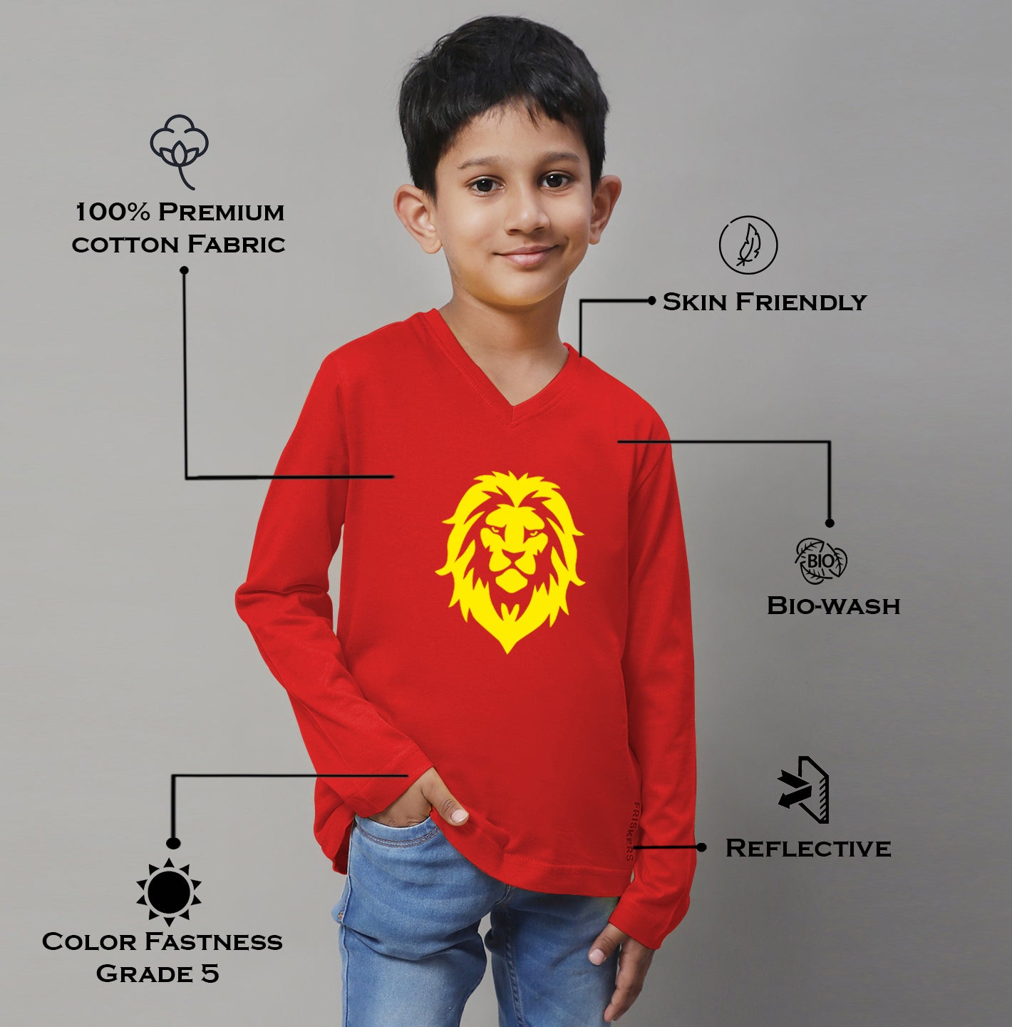 Boys Lion Full Sleeves Printed T-Shirt - Friskers