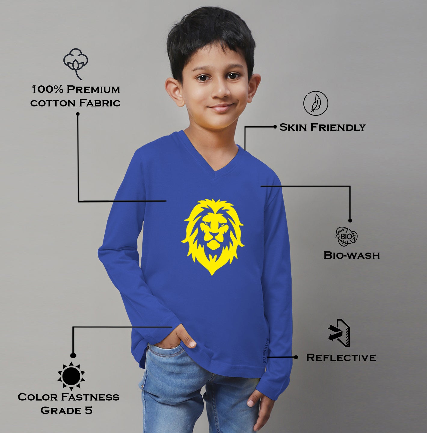 Boys Lion Full Sleeves Printed T-Shirt - Friskers