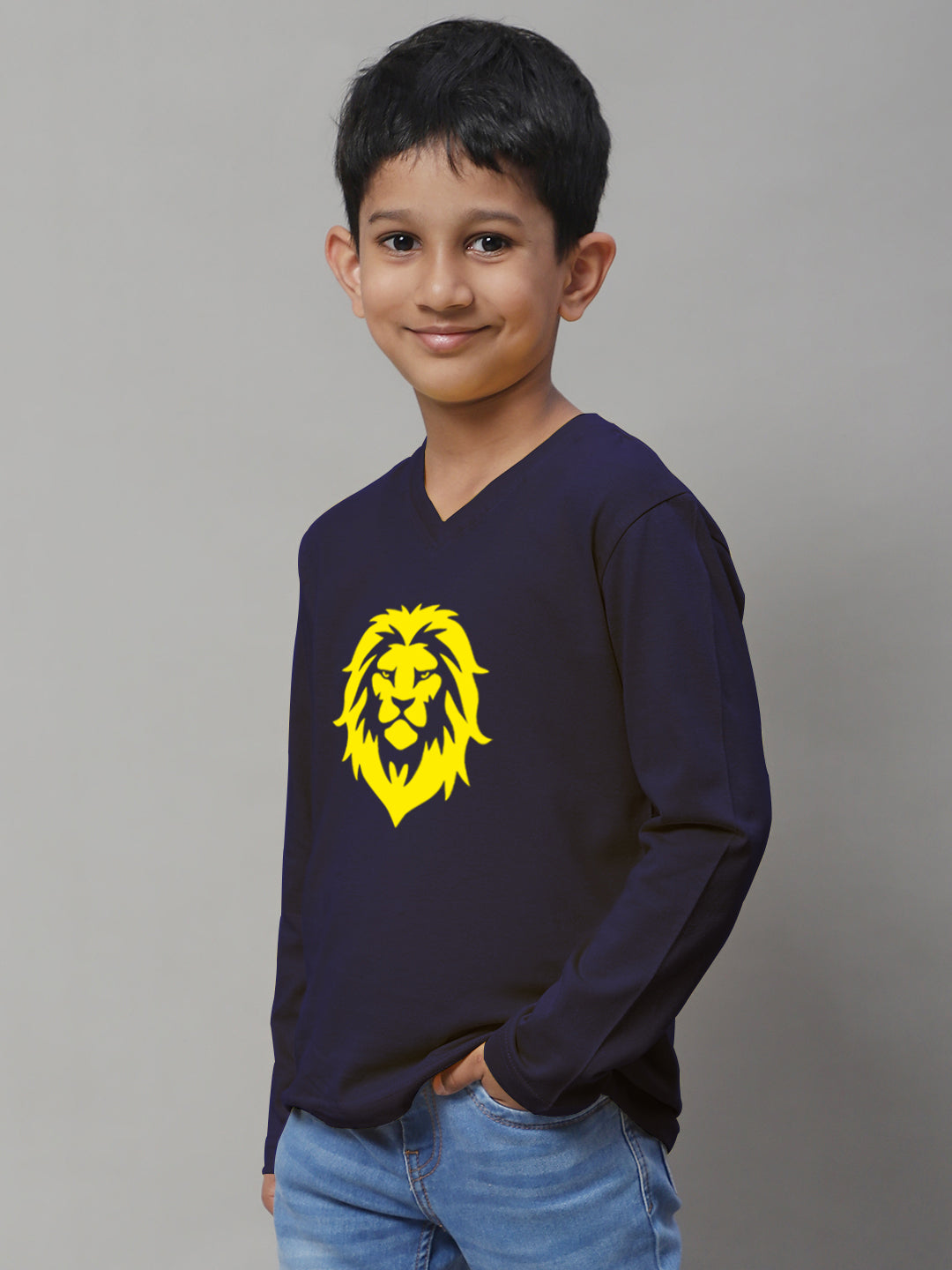 Boys Lion Full Sleeves Printed T-Shirt - Friskers