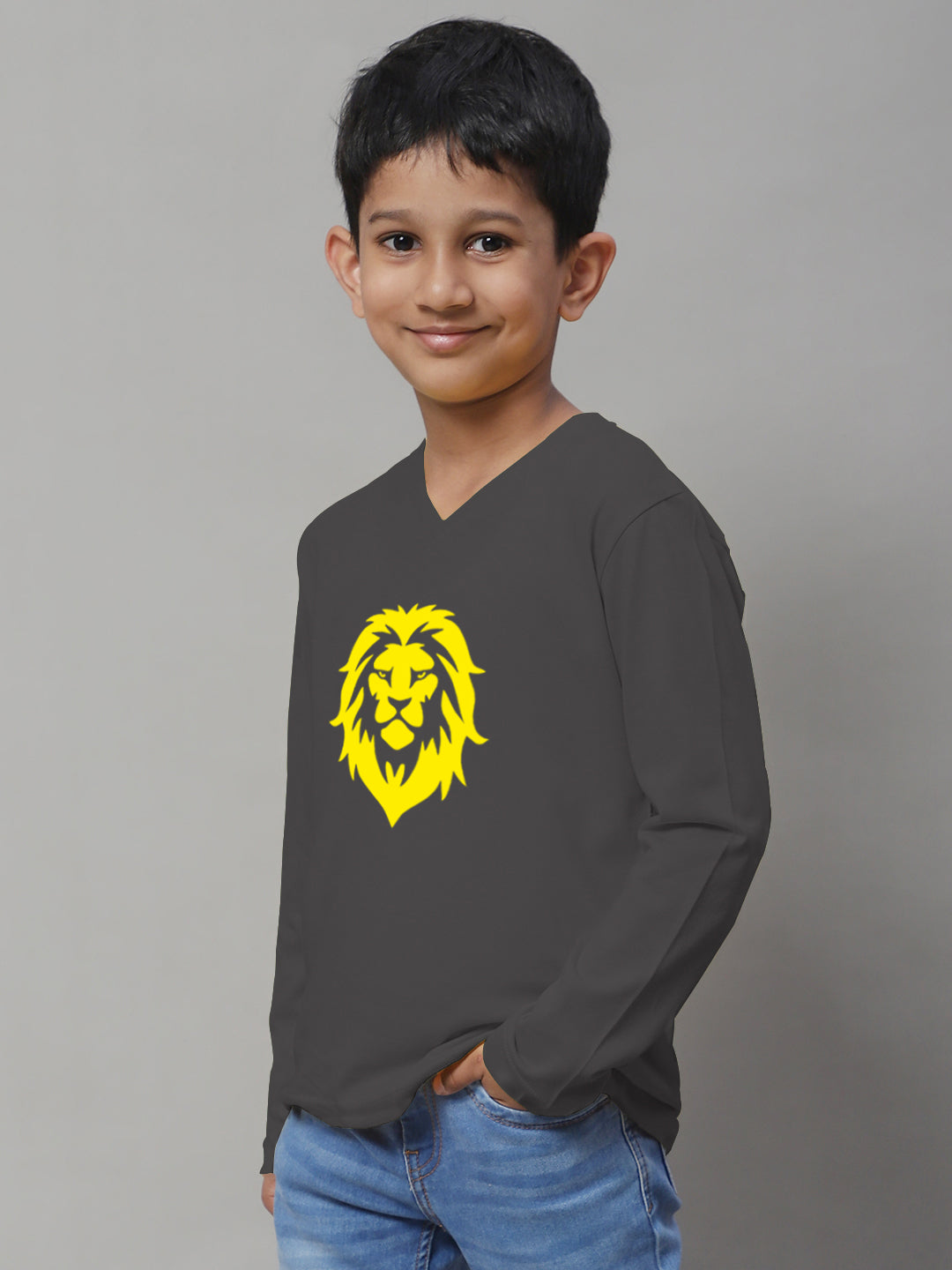 Boys Lion Full Sleeves Printed T-Shirt - Friskers