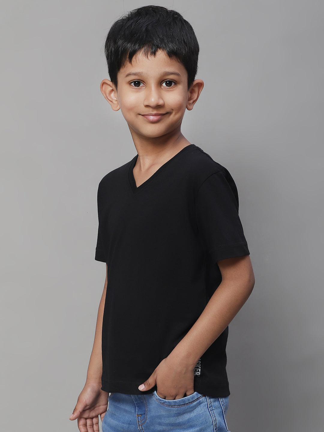 Boys V Neck Solid Pure Cotton 2-7Y T-Shirt - Friskers