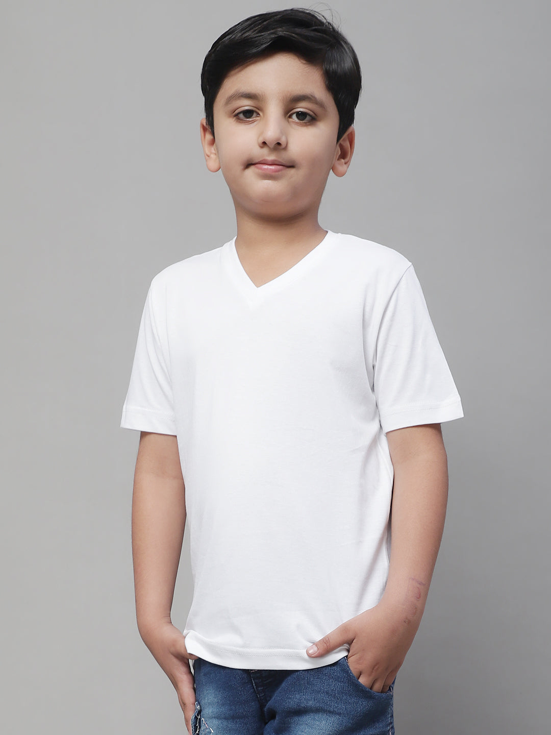 Boys V Neck Solid Pure Cotton 2-7Y T-Shirt - Friskers