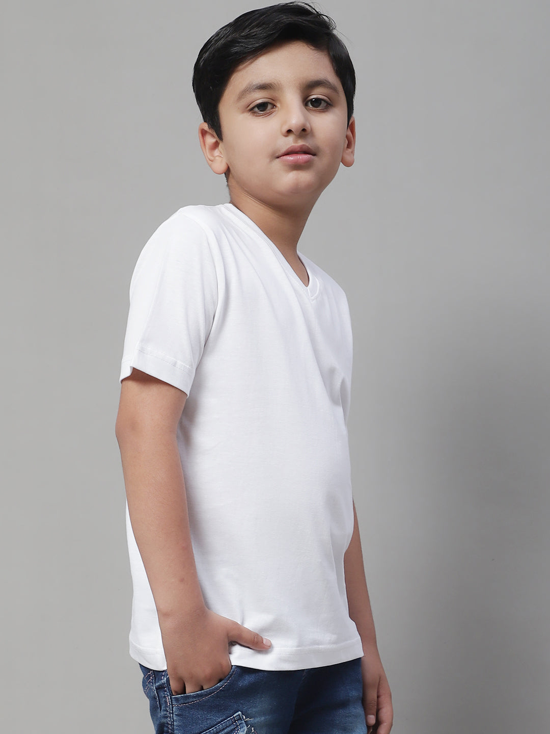 Boys V Neck Solid Pure Cotton 2-7Y T-Shirt - Friskers