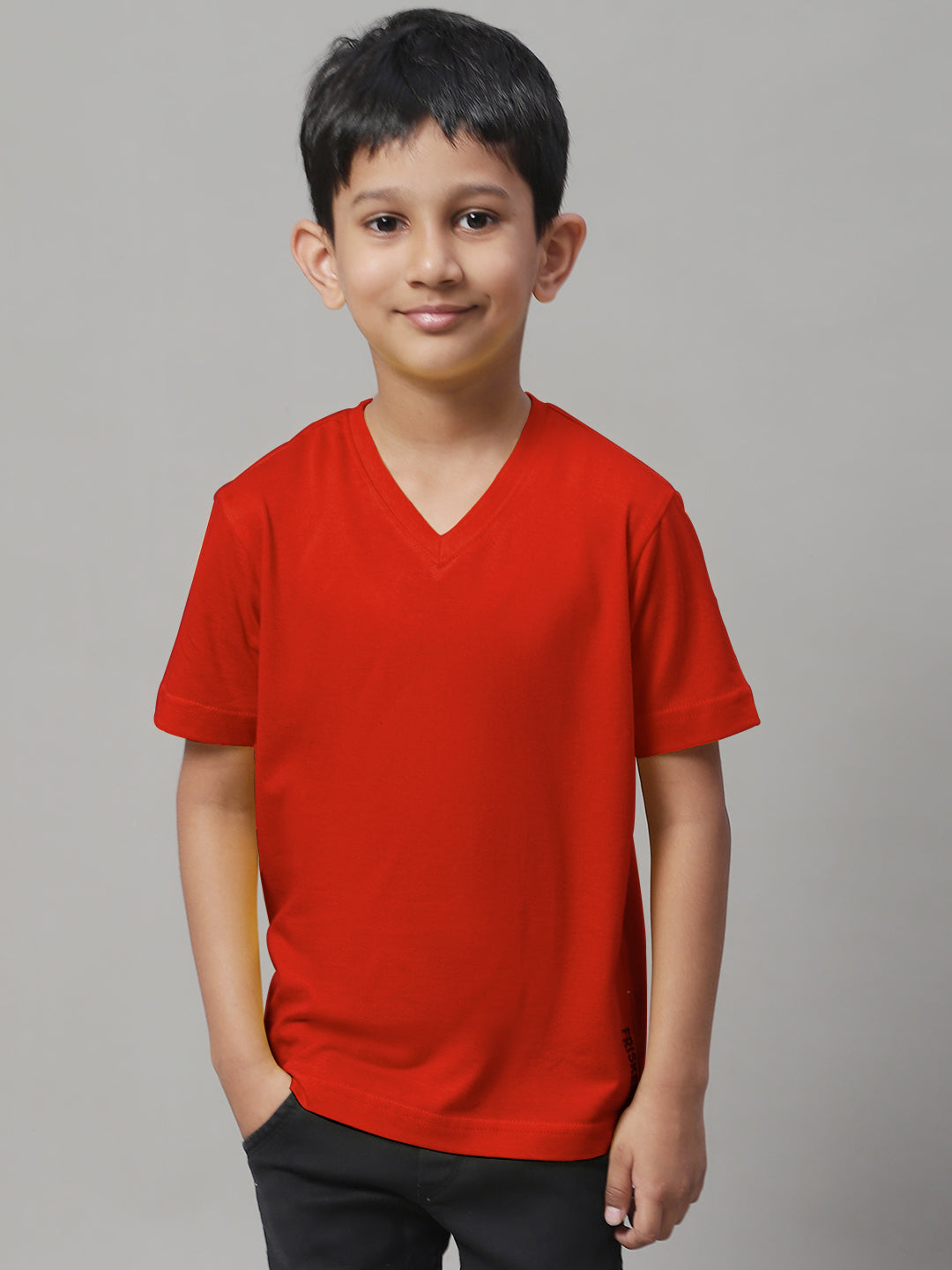 Boys V Neck Solid Pure Cotton 2-7Y T-Shirt - Friskers