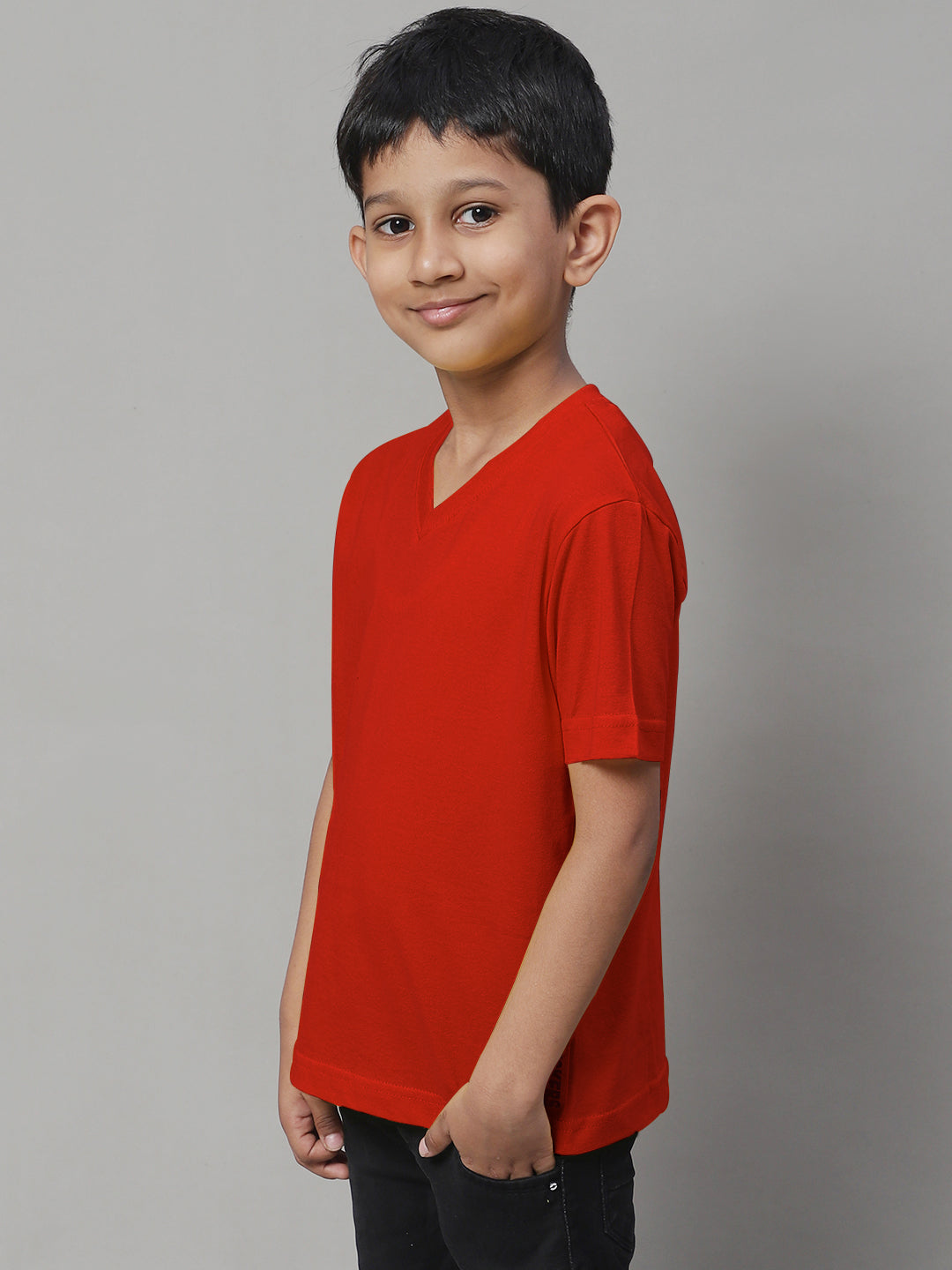 Boys V Neck Solid Pure Cotton 2-7Y T-Shirt - Friskers