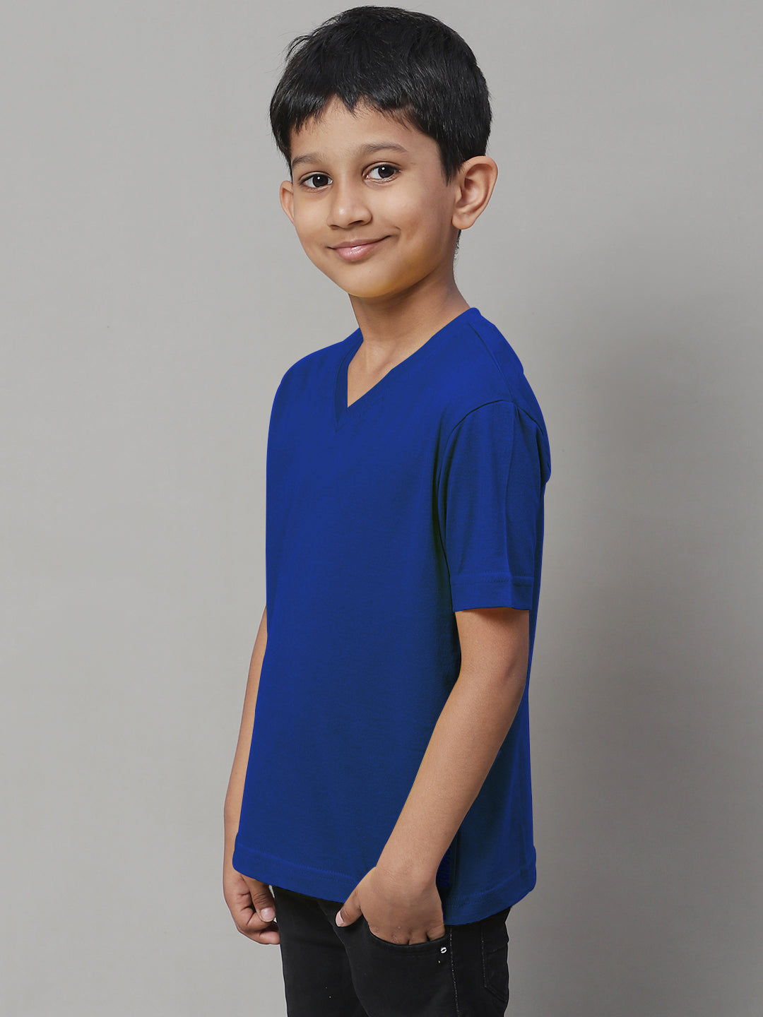 Boys V Neck Solid Pure Cotton 2-7Y T-Shirt - Friskers