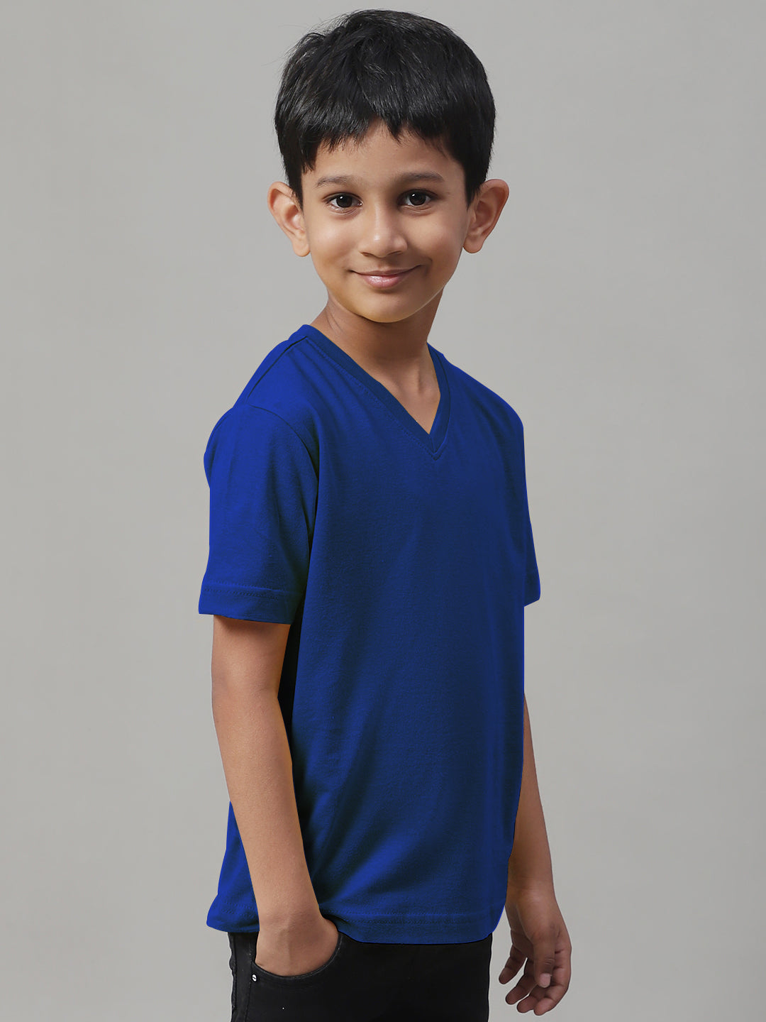 Boys V Neck Solid Pure Cotton 2-7Y T-Shirt - Friskers