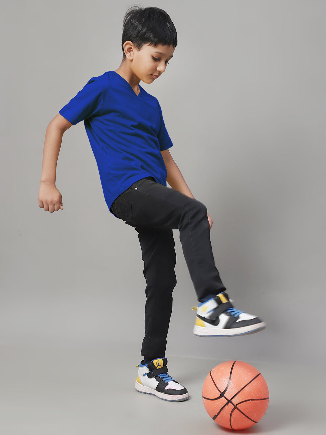 Boys V Neck Solid Pure Cotton 2-7Y T-Shirt - Friskers