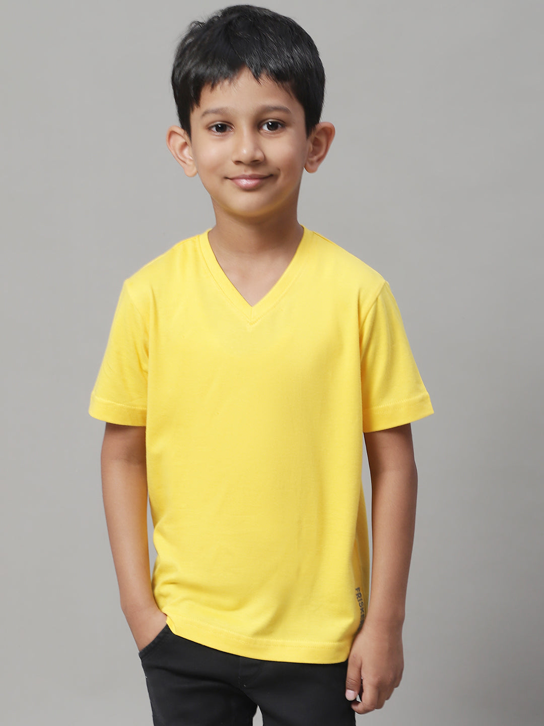 Boys V Neck Solid Pure Cotton 2-7Y T-Shirt - Friskers