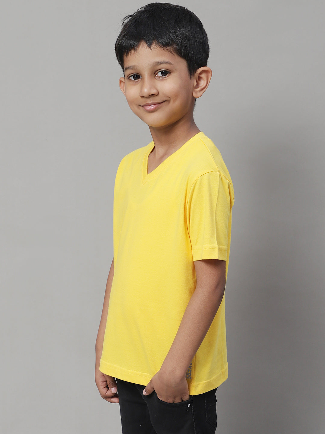 Boys V Neck Solid Pure Cotton 2-7Y T-Shirt - Friskers