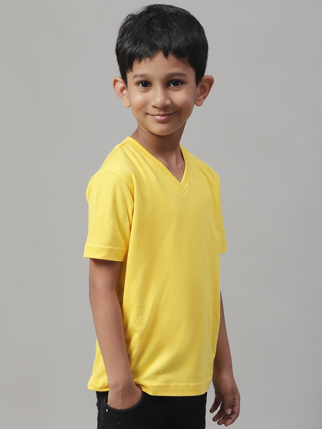 Boys V Neck Solid Pure Cotton 7-8Y T-Shirt - Friskers