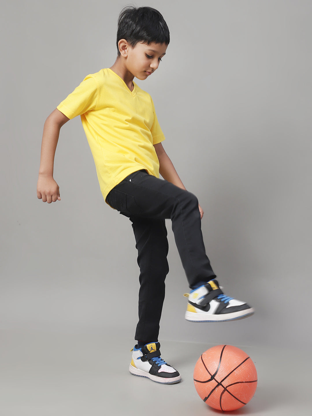 Boys V Neck Solid Pure Cotton 2-7Y T-Shirt - Friskers