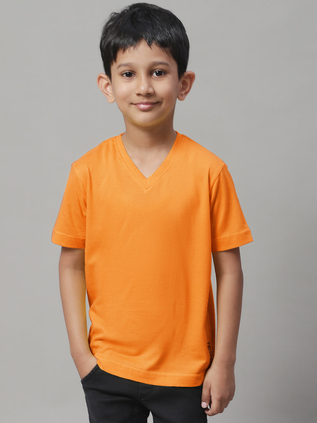 Boys V Neck Solid Pure Cotton 2-7Y T-Shirt - Friskers