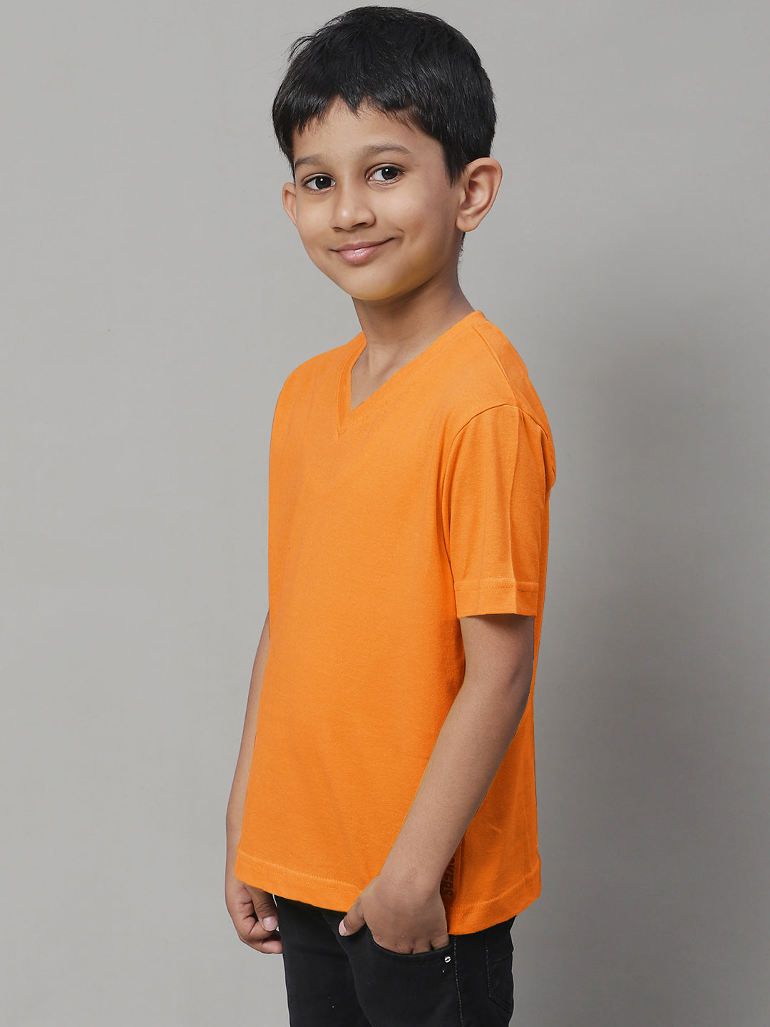 Boys V Neck Solid Pure Cotton 2-7Y T-Shirt - Friskers