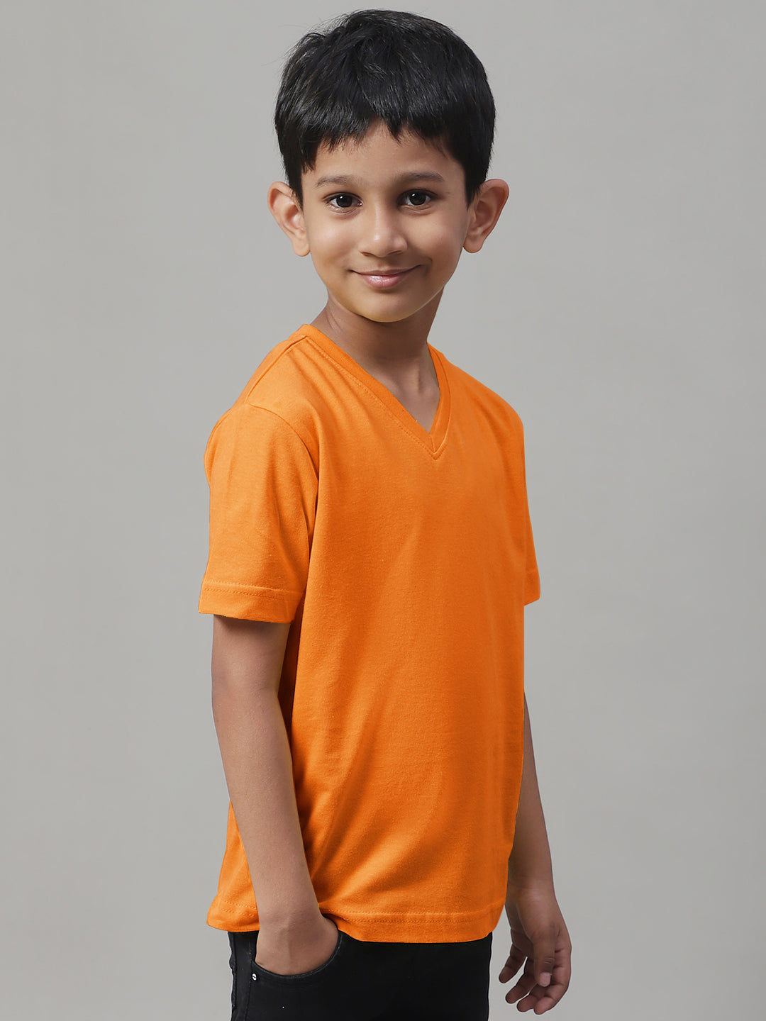 Boys V Neck Solid Pure Cotton 2-7Y T-Shirt - Friskers