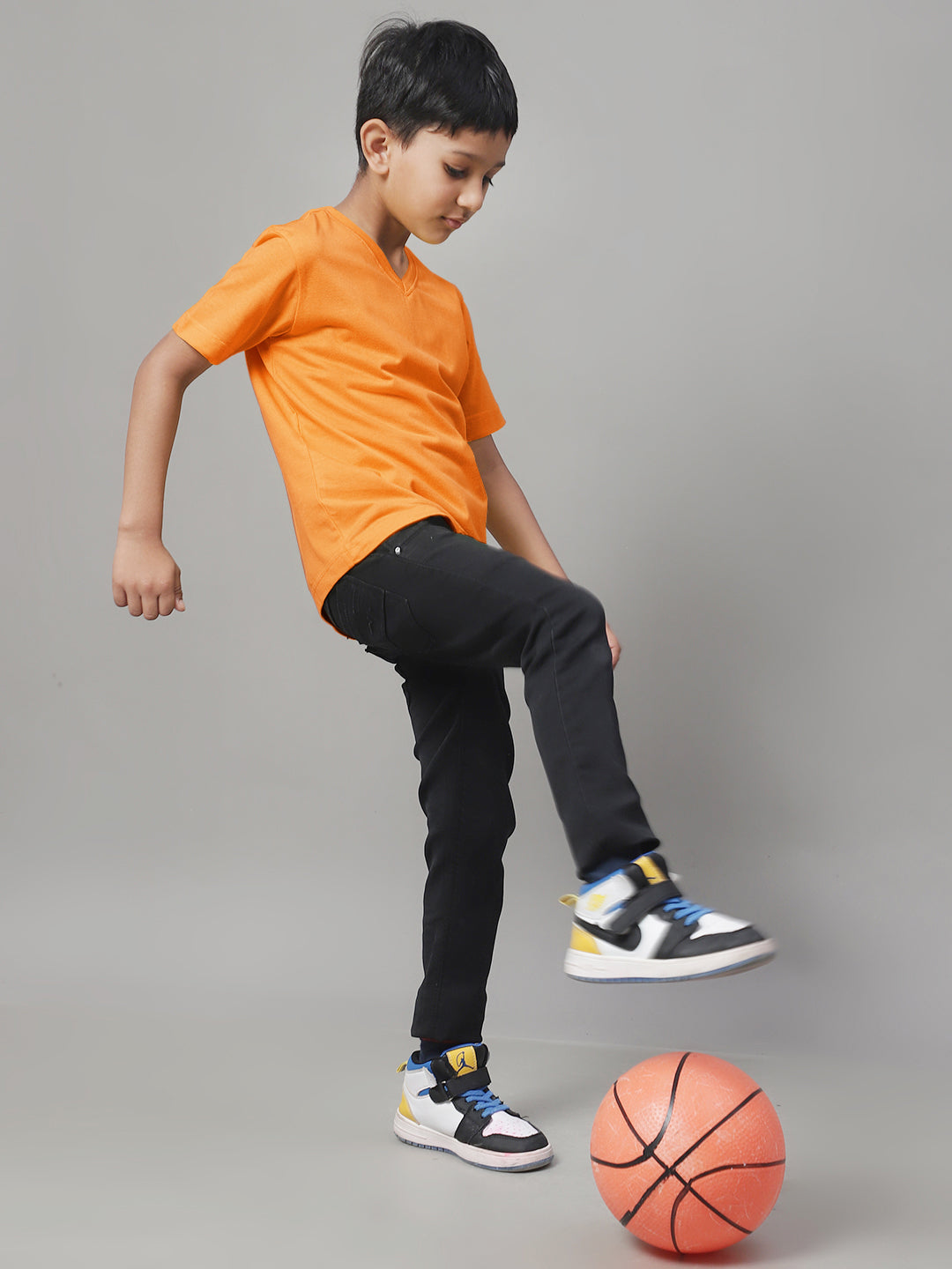 Boys V Neck Solid Pure Cotton 2-7Y T-Shirt - Friskers