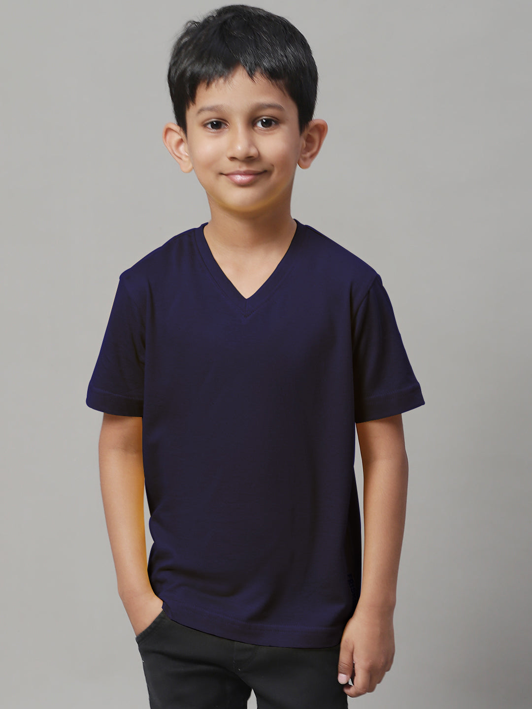 Boys V Neck Solid Pure Cotton 2-7Y T-Shirt - Friskers