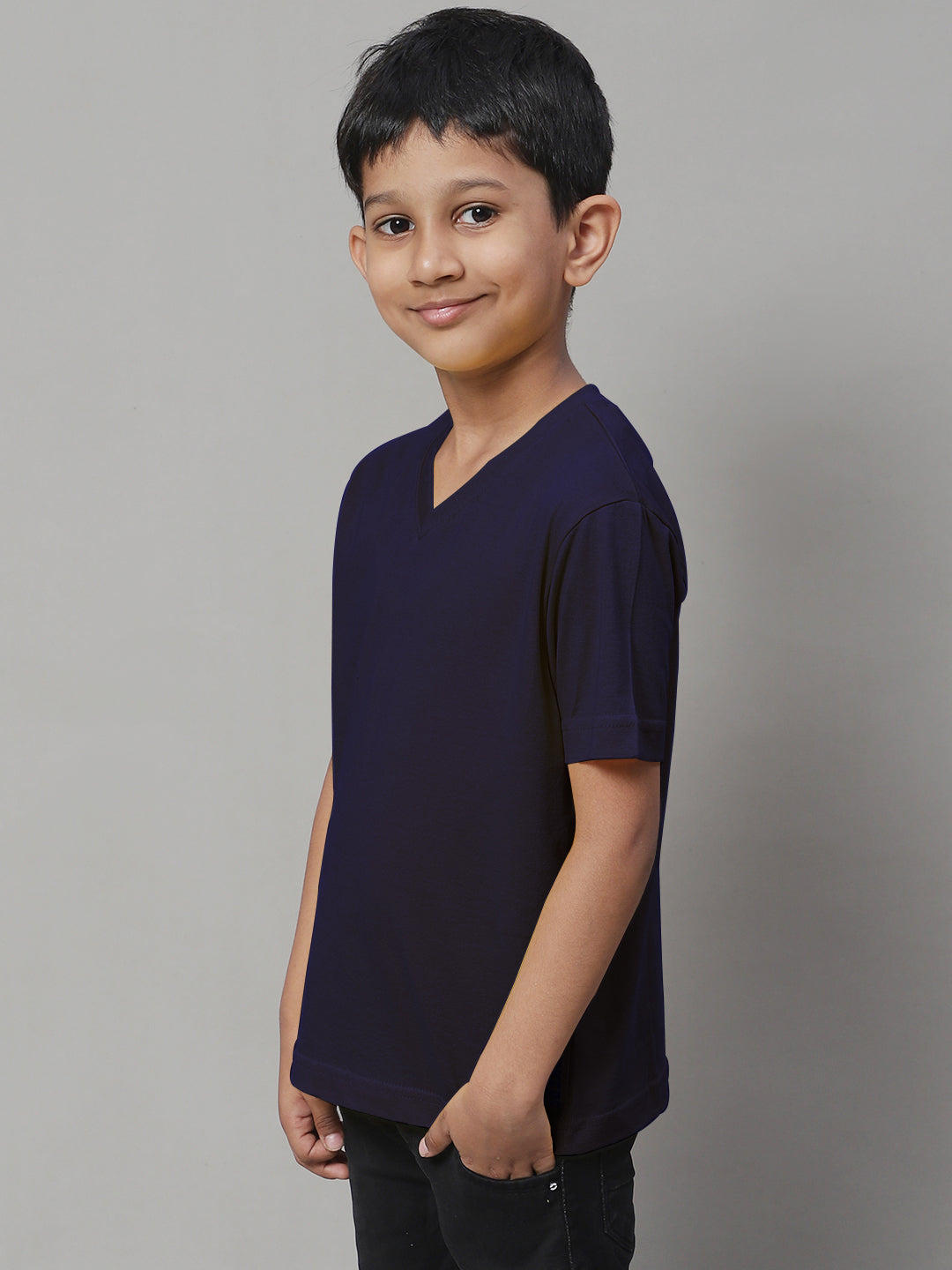 Boys V Neck Solid Pure Cotton 2-7Y T-Shirt - Friskers