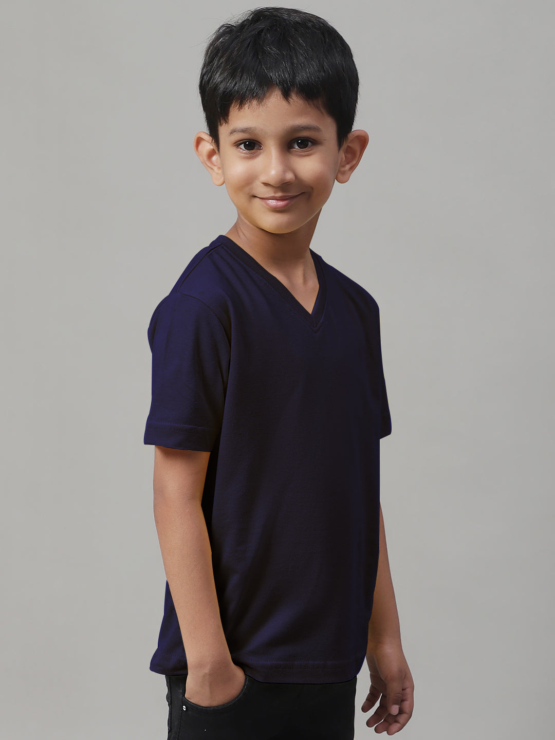 Boys V Neck Solid Pure Cotton 2-7Y T-Shirt - Friskers